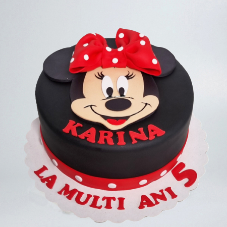 Torturi in pasta de zahar pentru fetite - Tort capul lui Minnie Mouse