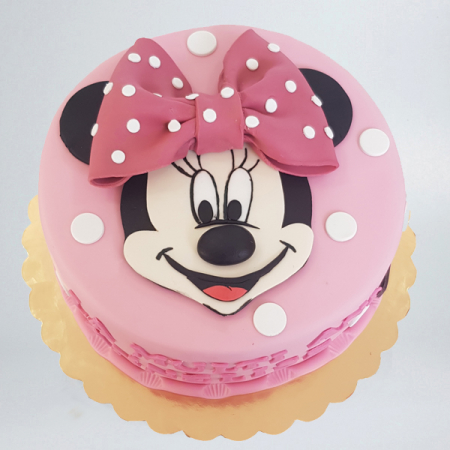 Torturi in pasta de zahar pentru fetite - Tort capul Minnie 2d, roz