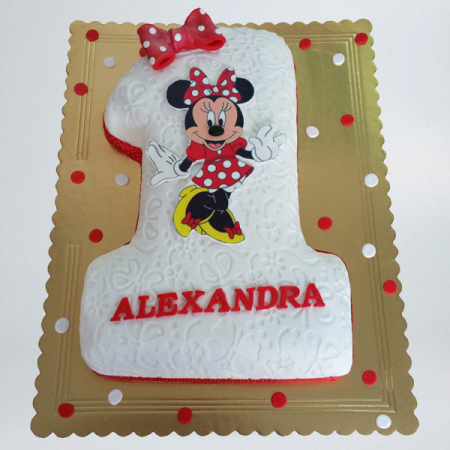 Torturi in pasta de zahar pentru fetite - Tort cifra 1 si Minnie Mouse