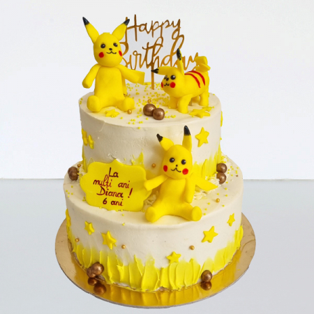 Torturi in frosting- crema pentru baieti - Tort Pokemoni in frosting cu etaj