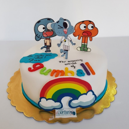 Torturi in pasta de zahar pentru baietei - Tort cu 3 Gumball 2D