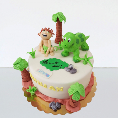 Torturi in pasta de zahar pentru baietei - Tort cu Baby Dino si baietel