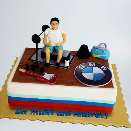 Torturi in pasta de zahar pentru baietei - Tort cu baietel si sala de fitness