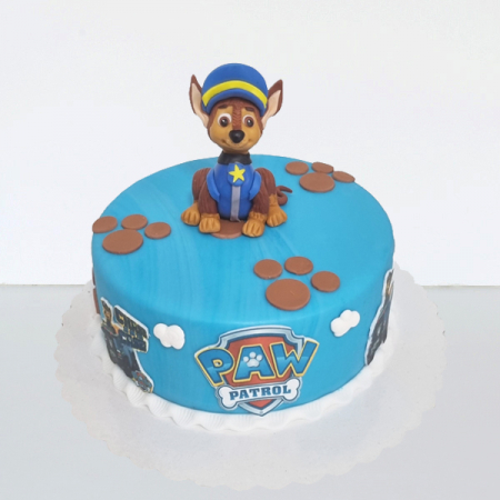 Torturi in pasta de zahar pentru fetite - Tort cu Chase din Paw patrol