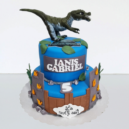 Torturi in pasta de zahar pentru baietei - Tort cu etaj Jurassic Park
