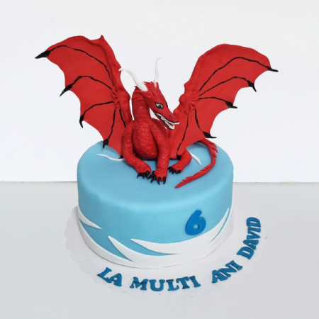 Torturi in pasta de zahar pentru baietei - Tort cu dragon rosu