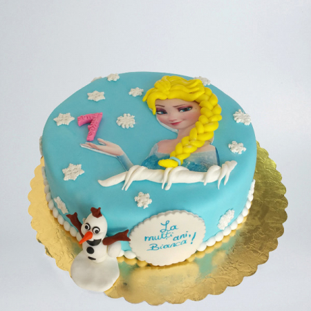 Torturi in pasta de zahar pentru fetite - Tort cu Elsa din Frozen cifra 7