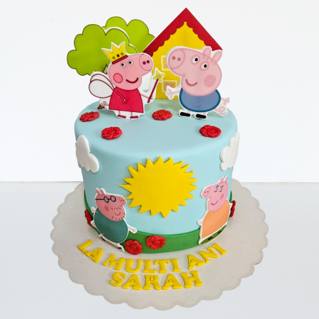 Torturi in pasta de zahar pentru fetite - Tort cu Peppa si casuta