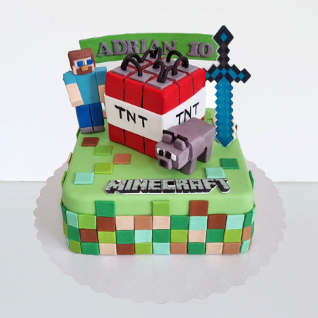 Torturi in pasta de zahar pentru baietei - Tort Minecraft Adrian