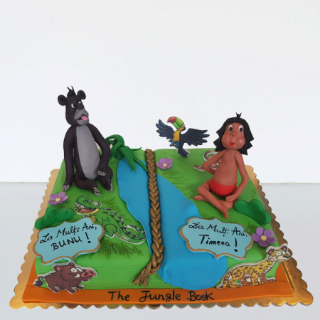 Torturi in pasta de zahar pentru fetite - Tort cu Mowgli si Baloo