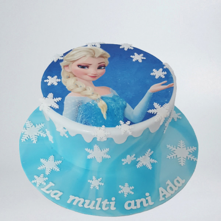Torturi in pasta de zahar pentru fetite - Tort cu poza si fulgi- Elsa