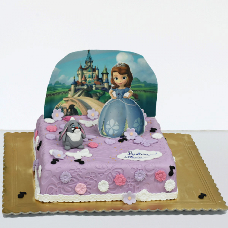 Torturi in pasta de zahar pentru fetite - Tort cu Sofia 2D si castel