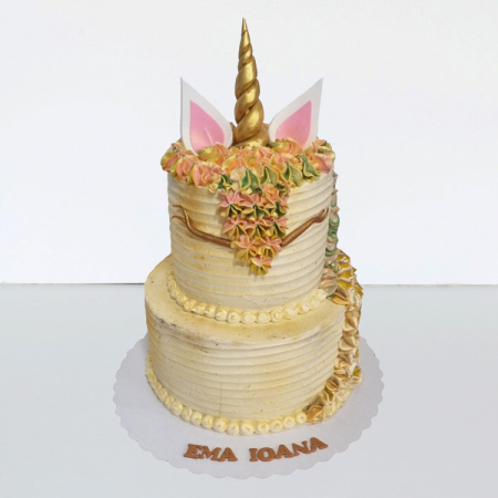 Torturi in frosting- crema pentru baieti - Tort Rainbow Unicorn cu etaj