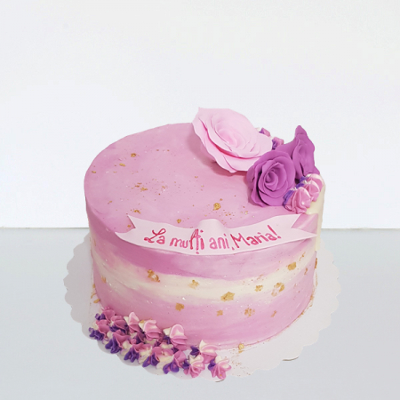Torturi cu flori - Tort Cyclam in frosting si trandafiri