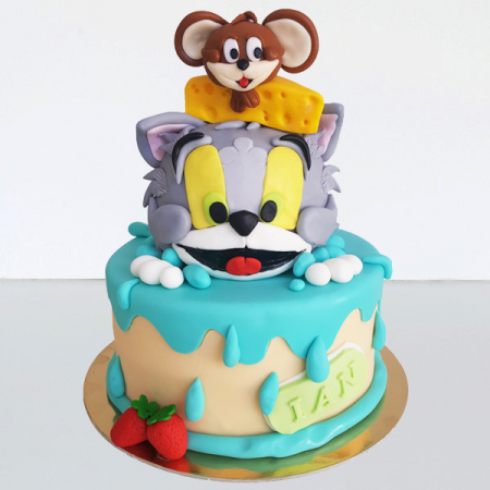 Torturi in pasta de zahar pentru fetite - Tort cu Tom si Jerry 3D