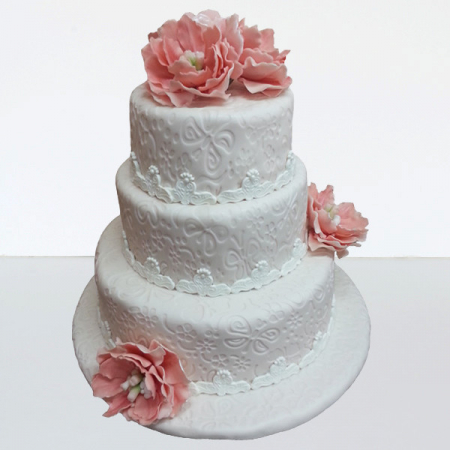 Torturi pentru nunta - Tort de nunta elegant cu bujori roz