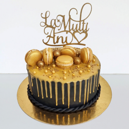 Torturi speciale fara martipan - Tort in frosting negru, Drip auriu