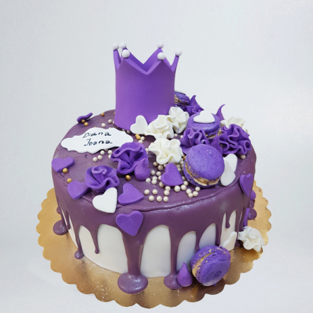 Torturi pentru pasiuni - Tort Drip&Cake cu coronita mov