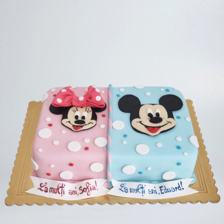 Torturi in pasta de zahar pentru fetite - Tort gemeni Mickey si Minnie