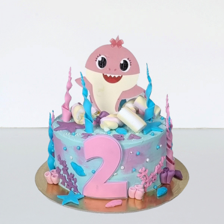 Torturi in frosting- crema pentru fetite - Tort cu Baby Shark in frosting