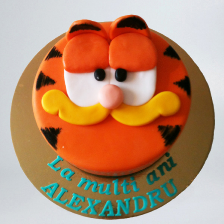 Torturi in pasta de zahar pentru baietei - Tort Garfield portocaliu