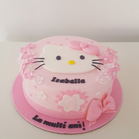Torturi in pasta de zahar pentru fetite - Tort Hallo Kitty roz