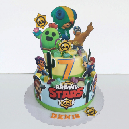 Torturi in pasta de zahar pentru baietei - Tort brawl Stars 2d cu etaj