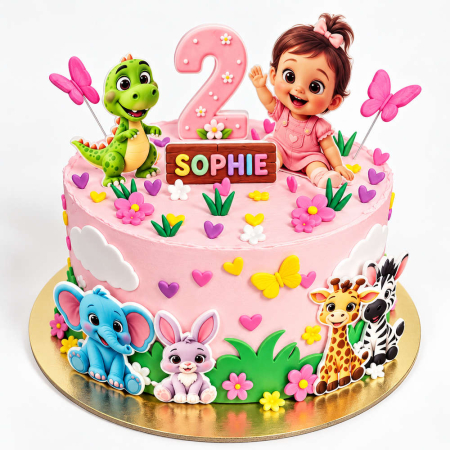 Torturi in frosting- crema pentru fetite - Tort in frosting animalute si fetita