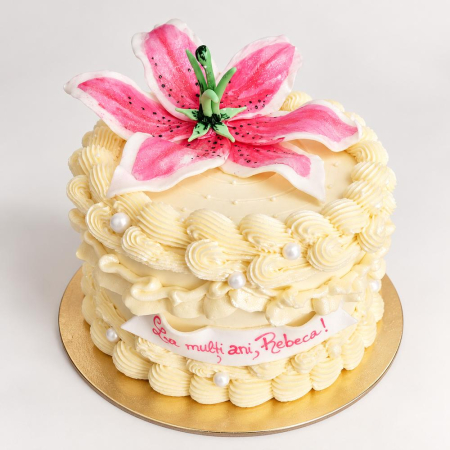 Torturi pentru adulti - Tort in frosting elegant cu crin roz