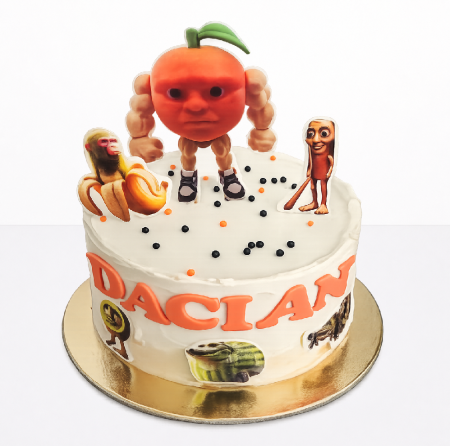 Torturi in frosting- crema pentru baieti - Tort in frosting Brainroot cu portocala