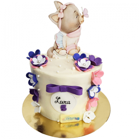 Torturi copii - Tort in frosting cu pisicuta si fluturas