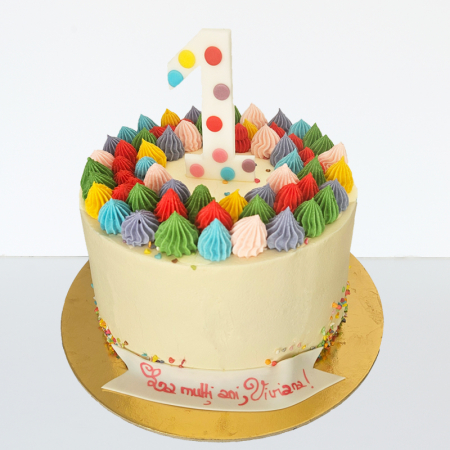 Torturi in frosting- crema pentru fetite - Tort in frosting cu multe moate colorata