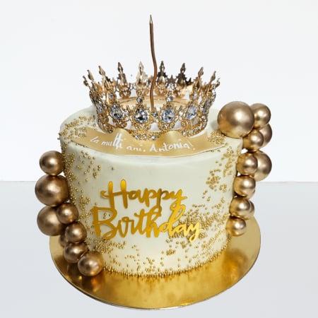 Torturi de lux - Tort in frosting coronita metal, sclipici, bile aurii