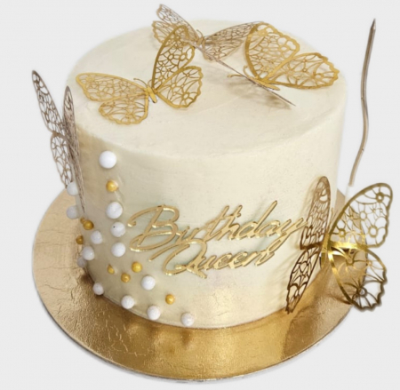 Tortulețe 1.7 kg - 2 kg - Tortulet in frosting cu fluturi si lumanare aurie