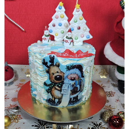 Prajituri de casa, cozonaci - Tort in frosting Craciun cu decoratiuni vesele nr 2Tort in frosting cu Ren si Mos craciun