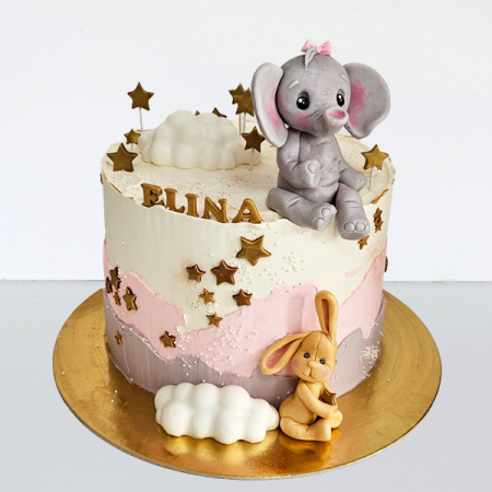 Torturi in frosting- crema - Tort in frosting elefantel si iepuras
