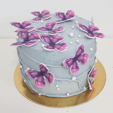 Torturi in frosting- crema - Tort in frosting cu fluturasi mov