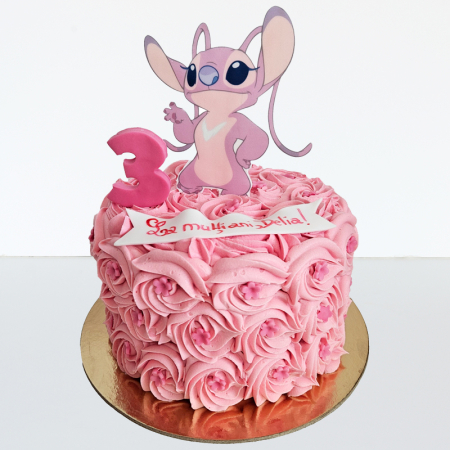 Torturi - Tort in frosting Stitch mare pe roz