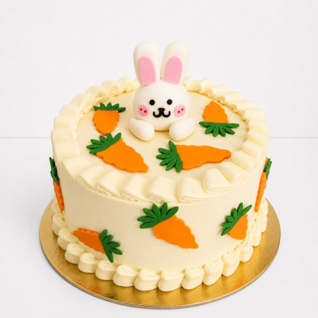 Torturi pentru pasiuni - Tort in frosting iepuras cu morcovei