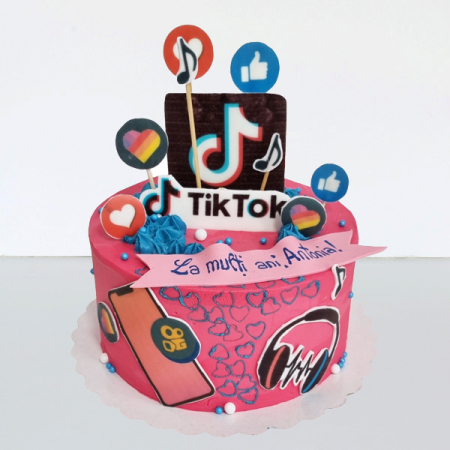 Torturi in frosting- crema - Tort Tik tok in frosting roz