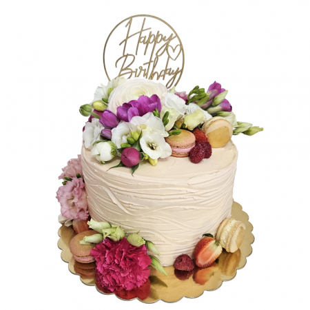 Torturi in frosting- crema - Tort in frosting Ivoire cu multe flori