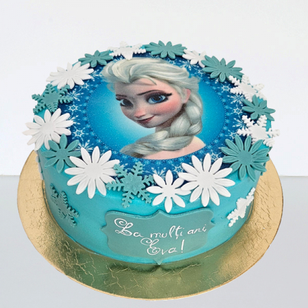 Torturi in frosting- crema - Tort rotund in frosting cu poza Elsa