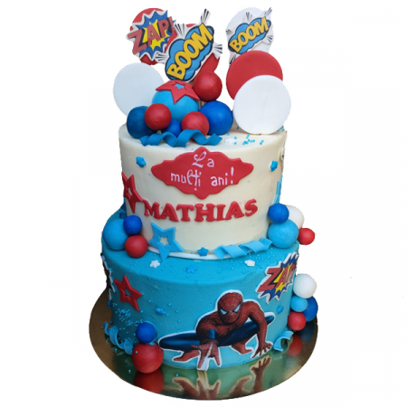 Torturi in frosting- crema pentru baieti - Tort in frosting Spiderman cu etaj