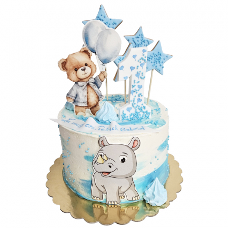Torturi in frosting- crema pentru baieti - Tort in frosting Ursulet si rinocer