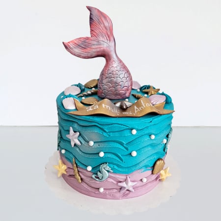 Torturi in frosting- crema pentru fetite - Tort in frosting sirena roz si turquoise