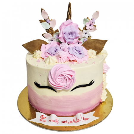 Torturi - Tort in frosting unicorn cu multe flori