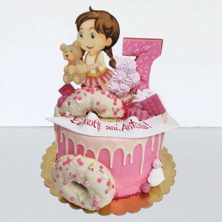 Torturi in frosting- crema pentru fetite - Tort in frosting  fetita cu ursulet si cifra 7