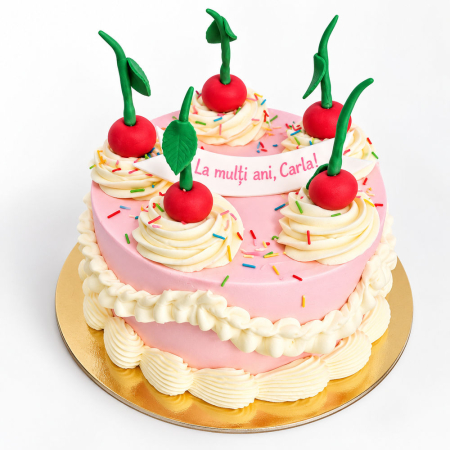 Torturi copii - Tort in frosting cu cirese modelate
