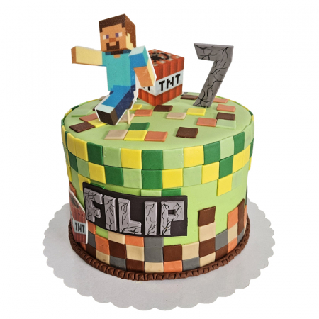 Torturi in pasta de zahar pentru fetite - Tort Minecraft Filip