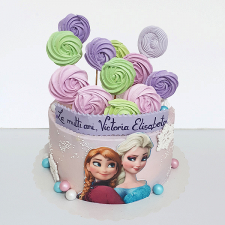 Torturi in frosting- crema - Tort in frosting Ana si Elsa cu bezele